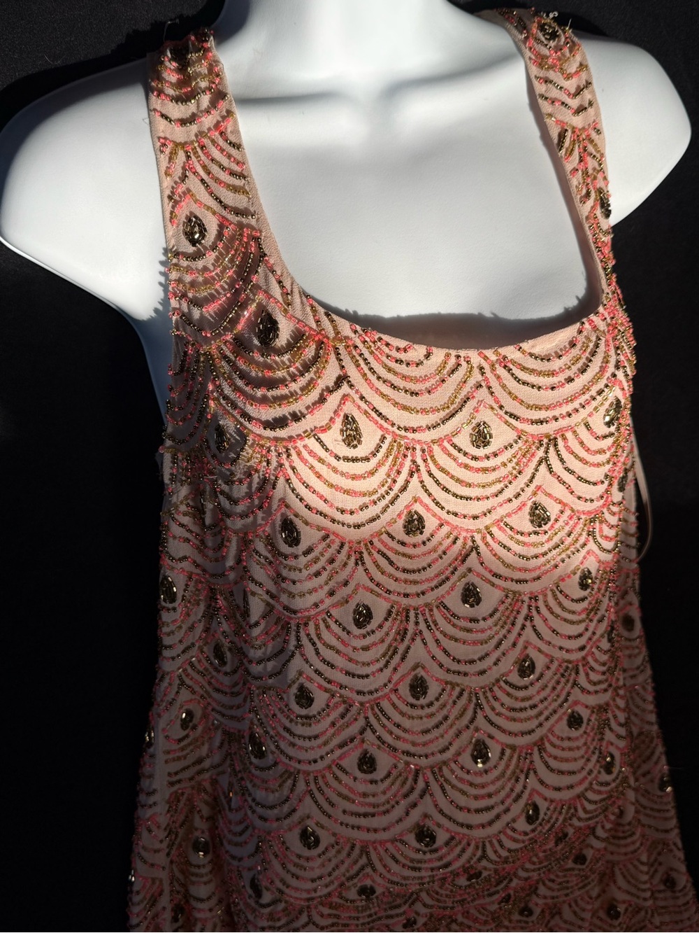 Moulinette Soeurs Pink and Gold Beaded Mini Dress - Picture 2 of 6